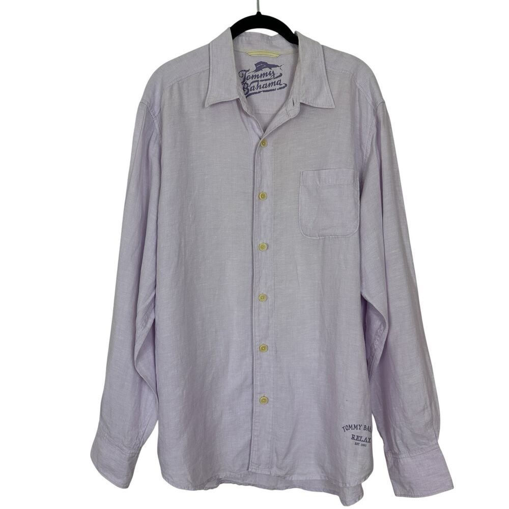 Tommy Bahama Shirt Mens Large Purple Linen Relax Button Up Long Sleeve Casual